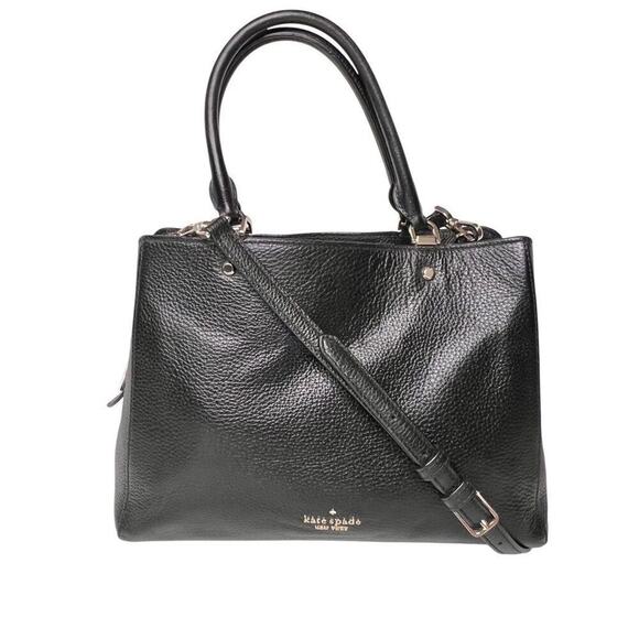 Kate Spade Leila Pebbled Leather Satchel Crossbody Handbag Black Very Nice $399 - Picture 2 of 13